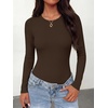 image:imageANRABESS Womens Built in Bra Long Sleeve Ribbed BodysuitsDeep Brown