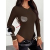 image:imageANRABESS Womens Built in Bra Long Sleeve Ribbed BodysuitsDeep Brown