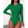 image:imageANRABESS Womens Built in Bra Long Sleeve Ribbed BodysuitsGreen