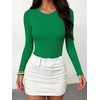 image:imageANRABESS Womens Built in Bra Long Sleeve Ribbed BodysuitsGreen
