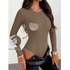 image:imageANRABESS Womens Built in Bra Long Sleeve Ribbed BodysuitsLight Brown