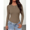image:imageANRABESS Womens Built in Bra Long Sleeve Ribbed BodysuitsLight Brown