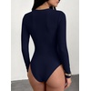 image:imageANRABESS Womens Built in Bra Long Sleeve Ribbed BodysuitsNavy Blue