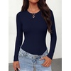 image:imageANRABESS Womens Built in Bra Long Sleeve Ribbed BodysuitsNavy Blue