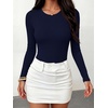 image:imageANRABESS Womens Built in Bra Long Sleeve Ribbed BodysuitsNavy Blue