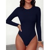 image:imageANRABESS Womens Built in Bra Long Sleeve Ribbed BodysuitsNavy Blue