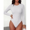 image:imageANRABESS Womens Built in Bra Long Sleeve Ribbed BodysuitsWhite
