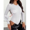 image:imageANRABESS Womens Built in Bra Long Sleeve Ribbed BodysuitsWhite