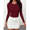 image:imageANRABESS Womens Built in Bra Long Sleeve Ribbed BodysuitsWine Red