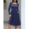 image:imageANRABESS Womens Fall Long Sleeve ALine Midi DressNavy Blue