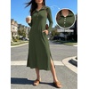 image:imageANRABESS Womens Long Sleeve Fall Midi Dresses with PocketsArmy Green