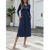 image:imageANRABESS Womens Long Sleeve Fall Midi Dresses with PocketsNavy Blue