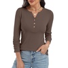 image:imageANRABESS Womens Long Sleeve Shirts Henley V Neck Thermal TopBrown