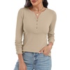 image:imageANRABESS Womens Long Sleeve Shirts Henley V Neck Thermal TopKhaki