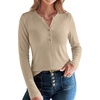 image:imageANRABESS Womens Long Sleeve Shirts Henley V Neck Thermal TopKhaki