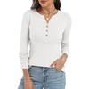 image:imageANRABESS Womens Long Sleeve Shirts Henley V Neck Thermal TopWhite