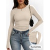 image:imageANRABESS Womens Long Sleeve Shirts Ruched Fitted TopsBeige