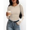 image:imageANRABESS Womens Long Sleeve Shirts Ruched Fitted TopsBeige