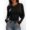 image:imageANRABESS Womens Long Sleeve Shirts Ruched Fitted TopsBlack