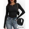 image:imageANRABESS Womens Long Sleeve Shirts Ruched Fitted TopsBlack