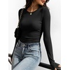 image:imageANRABESS Womens Long Sleeve Shirts Ruched Fitted TopsBlack