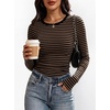 image:imageANRABESS Womens Long Sleeve Shirts Ruched Fitted TopsBlack Brown Stripe