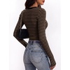 image:imageANRABESS Womens Long Sleeve Shirts Ruched Fitted TopsBlack Brown Stripe