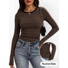 image:imageANRABESS Womens Long Sleeve Shirts Ruched Fitted TopsBlack Brown Stripe