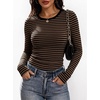 image:imageANRABESS Womens Long Sleeve Shirts Ruched Fitted TopsBlack Brown Stripe