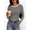 image:imageANRABESS Womens Long Sleeve Shirts Ruched Fitted TopsBlack White Stripe