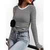 image:imageANRABESS Womens Long Sleeve Shirts Ruched Fitted TopsBlack White Stripe