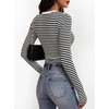 image:imageANRABESS Womens Long Sleeve Shirts Ruched Fitted TopsBlack White Stripe