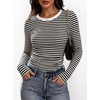 image:imageANRABESS Womens Long Sleeve Shirts Ruched Fitted TopsBlack White Stripe