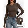 image:imageANRABESS Womens Long Sleeve Shirts Ruched Fitted TopsCoffee