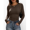 image:imageANRABESS Womens Long Sleeve Shirts Ruched Fitted TopsCoffee