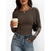 image:imageANRABESS Womens Long Sleeve Shirts Ruched Fitted TopsCoffee