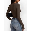 image:imageANRABESS Womens Long Sleeve Shirts Ruched Fitted TopsCoffee