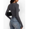 image:imageANRABESS Womens Long Sleeve Shirts Ruched Fitted TopsDeep Grey