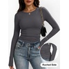 image:imageANRABESS Womens Long Sleeve Shirts Ruched Fitted TopsDeep Grey