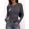 image:imageANRABESS Womens Long Sleeve Shirts Ruched Fitted TopsDeep Grey