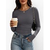 image:imageANRABESS Womens Long Sleeve Shirts Ruched Fitted TopsDeep Grey