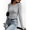 image:imageANRABESS Womens Long Sleeve Shirts Ruched Fitted TopsGrey