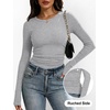 image:imageANRABESS Womens Long Sleeve Shirts Ruched Fitted TopsGrey