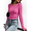 image:imageANRABESS Womens Long Sleeve Shirts Ruched Fitted TopsHot Pink