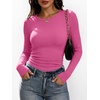 image:imageANRABESS Womens Long Sleeve Shirts Ruched Fitted TopsHot Pink