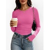 image:imageANRABESS Womens Long Sleeve Shirts Ruched Fitted TopsHot Pink