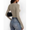 image:imageANRABESS Womens Long Sleeve Shirts Ruched Fitted TopsLight Khaki