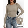 image:imageANRABESS Womens Long Sleeve Shirts Ruched Fitted TopsLight Khaki