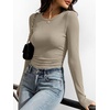 image:imageANRABESS Womens Long Sleeve Shirts Ruched Fitted TopsLight Khaki
