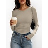 image:imageANRABESS Womens Long Sleeve Shirts Ruched Fitted TopsLight Khaki
